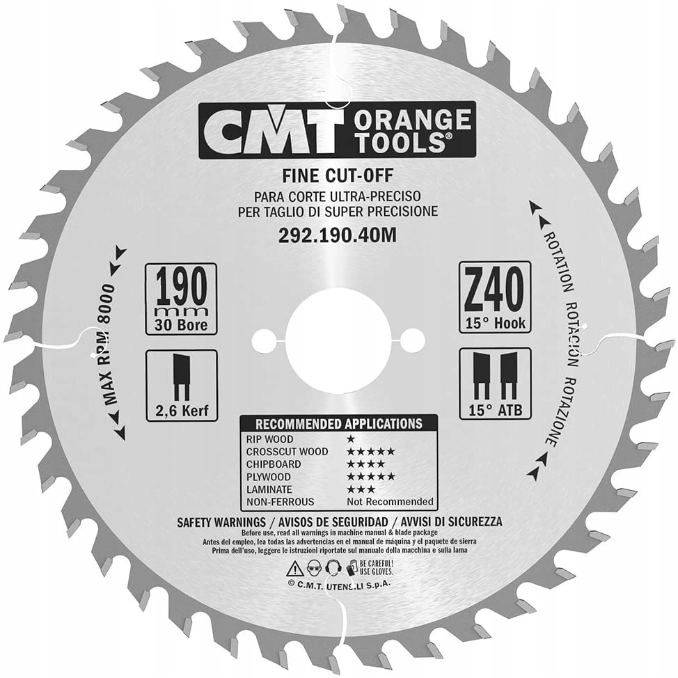 Cmt Pila Na Příčné Řezání, Pro Dokončovací Práce Hm 190x30x2,6/1,6 Z=4