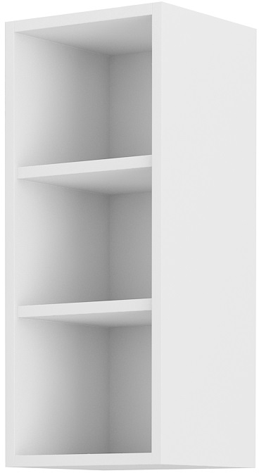 Závěsná kuchyňská skříňka, kuchyňský regál 30 cm otevřený, horní část bílá.