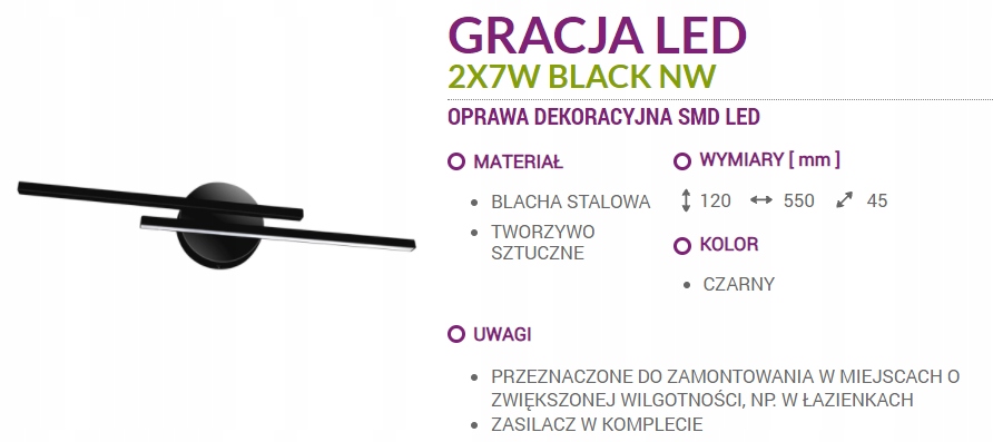 Oprawa ścienna lampa kinkiet łazienkowy GRACJA Kolekcja Gracja