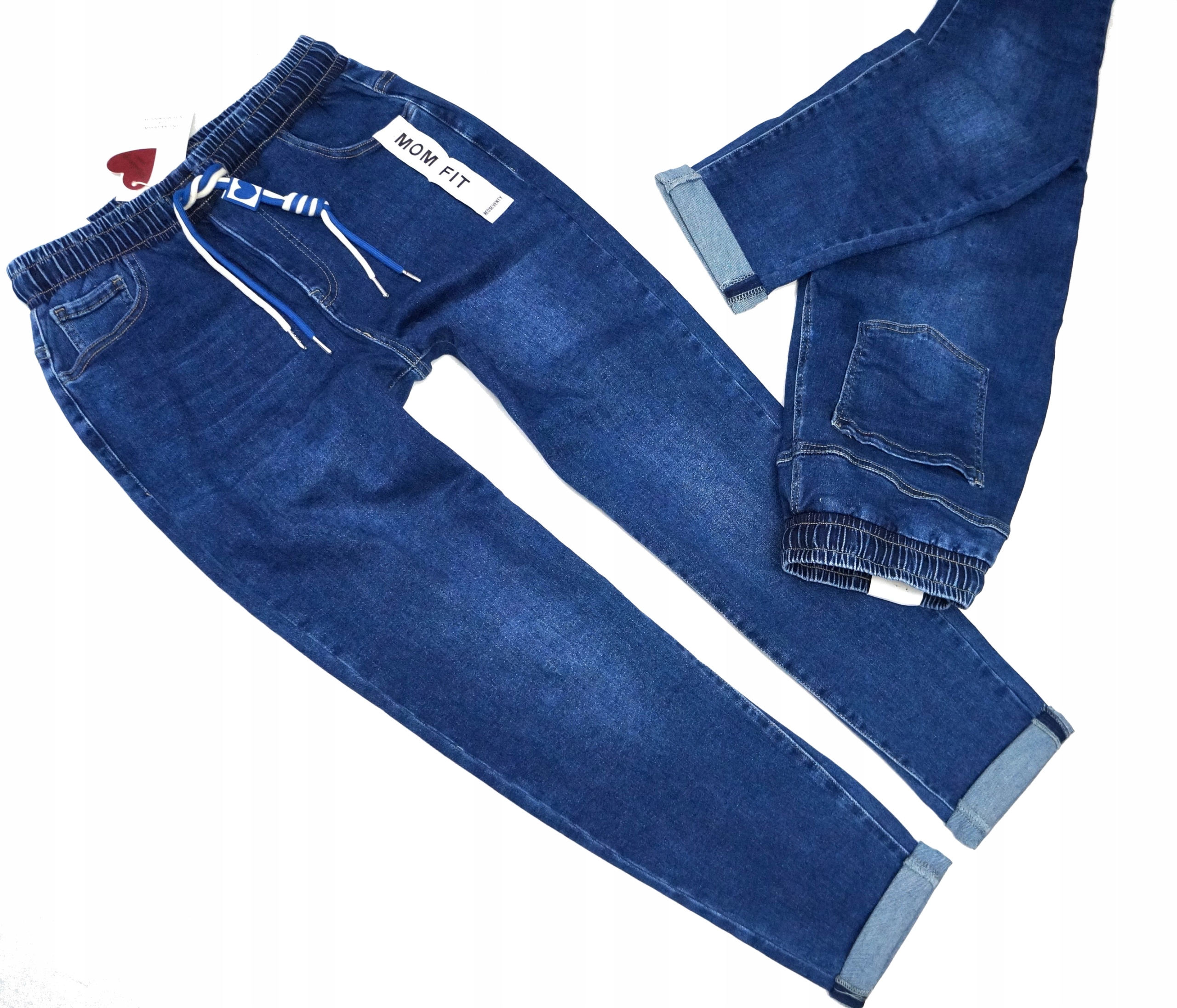 Redseventy Damskie Spodnie Jeansowe Gumka W Pasie Mom Fit Luźne