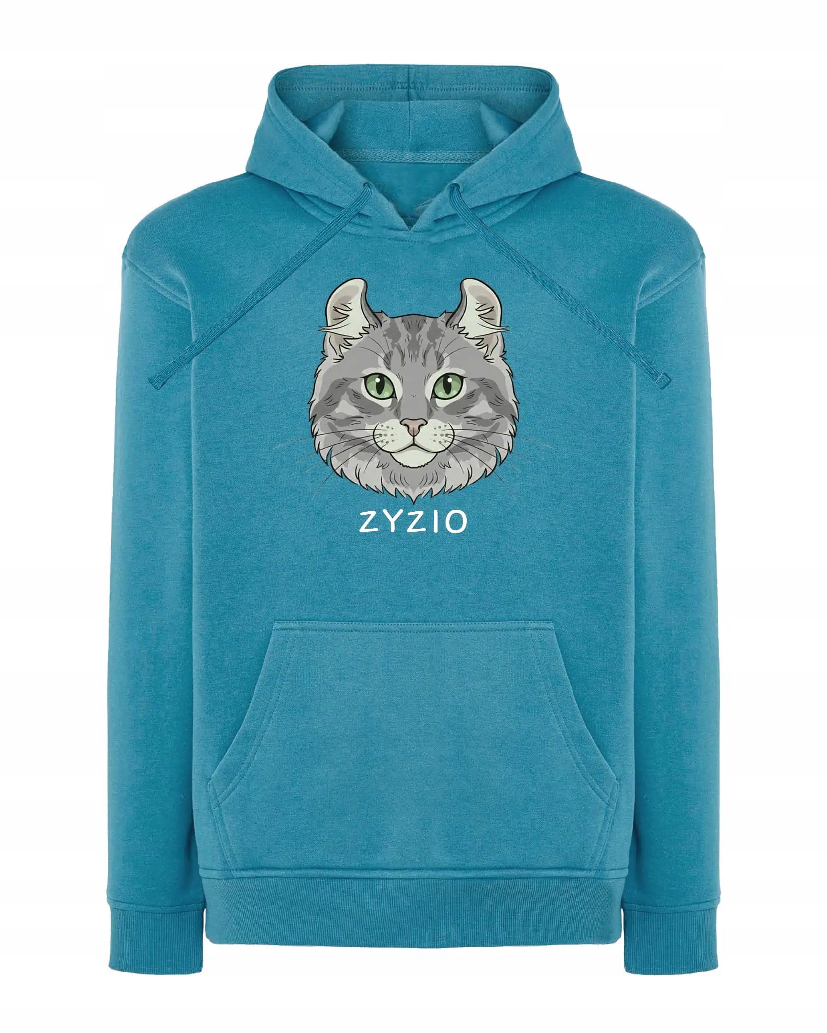 Mikina s kapucí Americká Curl Šedá Personalizovaná Kočka modrá XL
