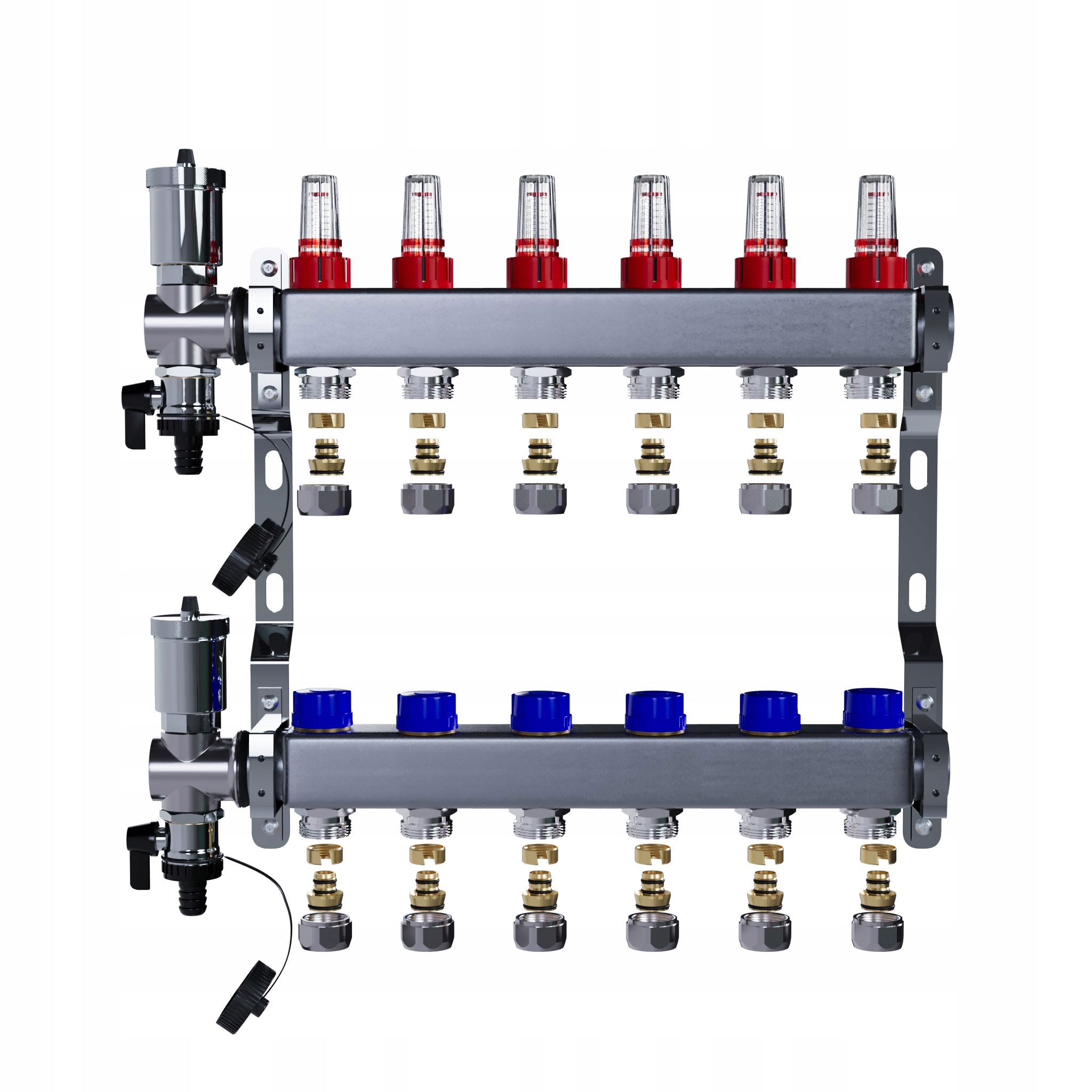 Rozdělovač pro podlahu 6 okruhů nerezový pro podlahové vytápění+PEX