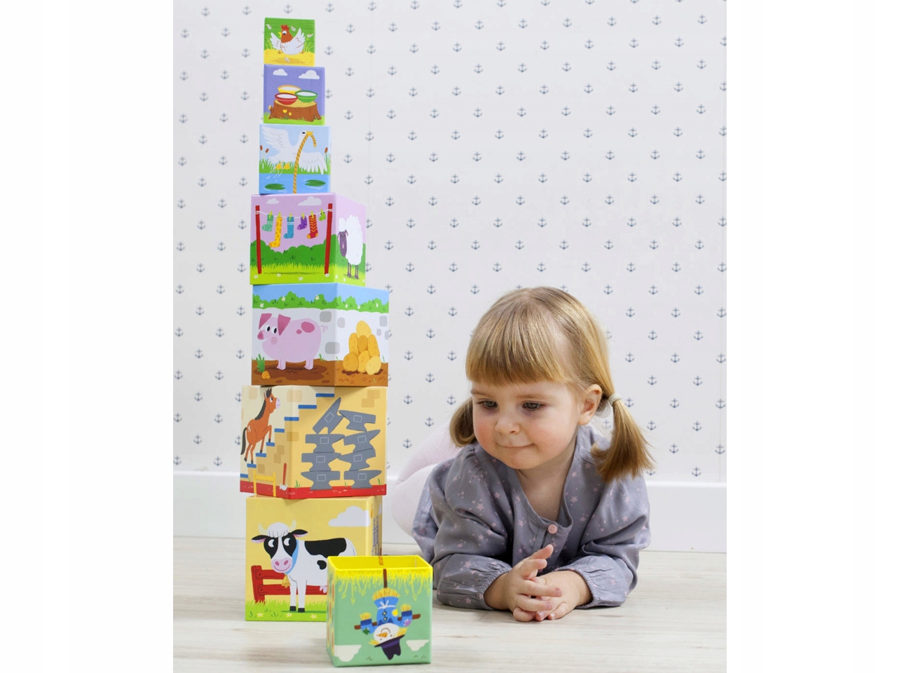 TREFL Kostki KLOCKI konstrukcyjne NA FARMIE Piramidka WIEŻA Baby Cubes Rodzaj zestaw