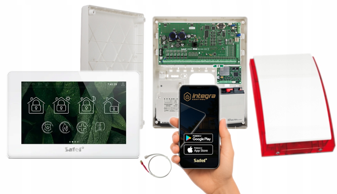 Zestaw Alarmowy Satel Integra 256 Plus Aplikacja Gsm Lte Panel Dotyk Syrena