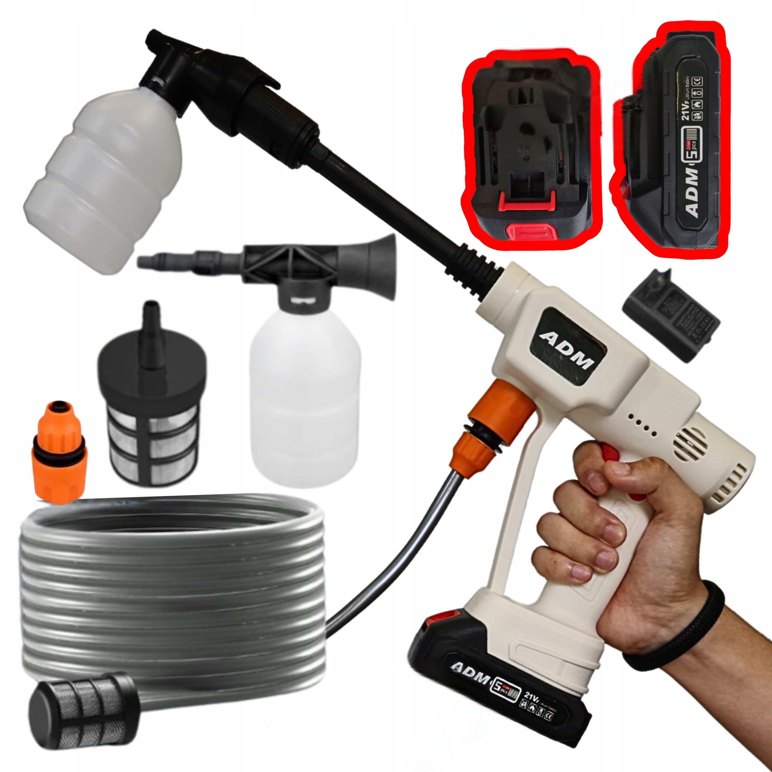 Myjka ciśnieniowa Adm Bezprzewodowa 2 baterie 21V Biała