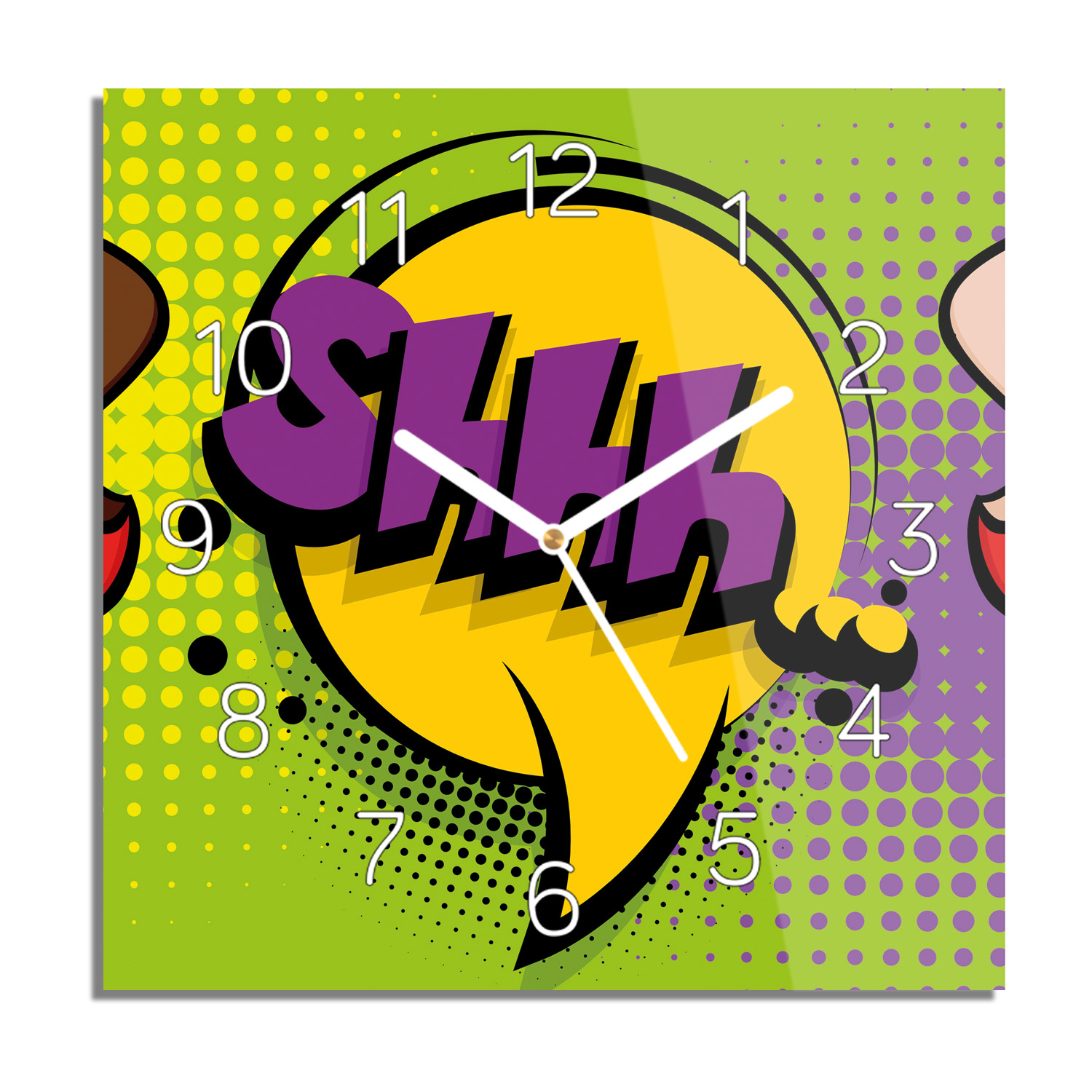 

Usta pop art komiks zegar na szkle kwadrat 30x30