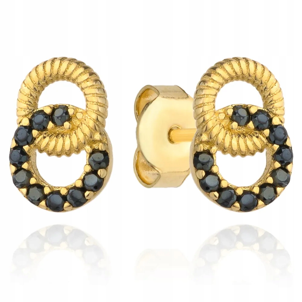 Náušnice s černými kameny, dvě kolečka na tyči pr.585