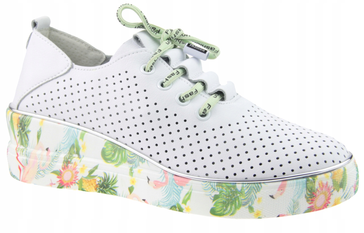 Półbuty Artiker 54C1807 Białe Ażurowe Skórzane Na Koturnie R. 39