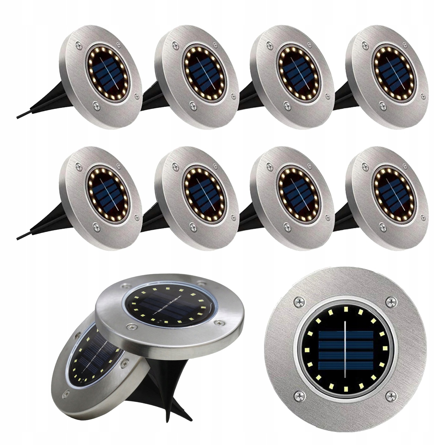 8x Lampa Solarna Led Ogrodowa Wbijana Dysk Do Ogrodu Gruntowa Mocna 16 Led