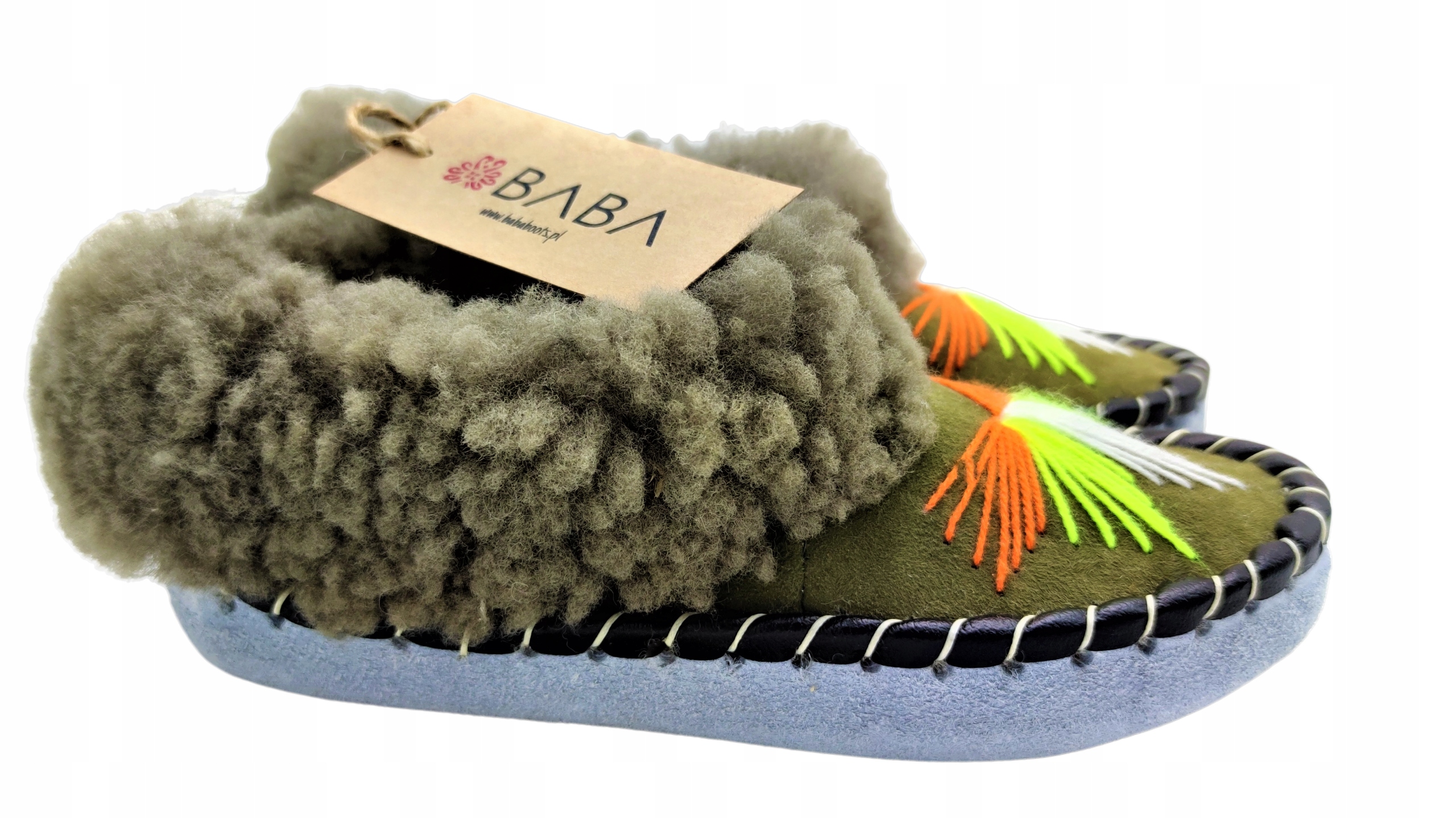 Bambosze Kapcie Wełniane Ciepłe Skórzane FOREST Marka BABA