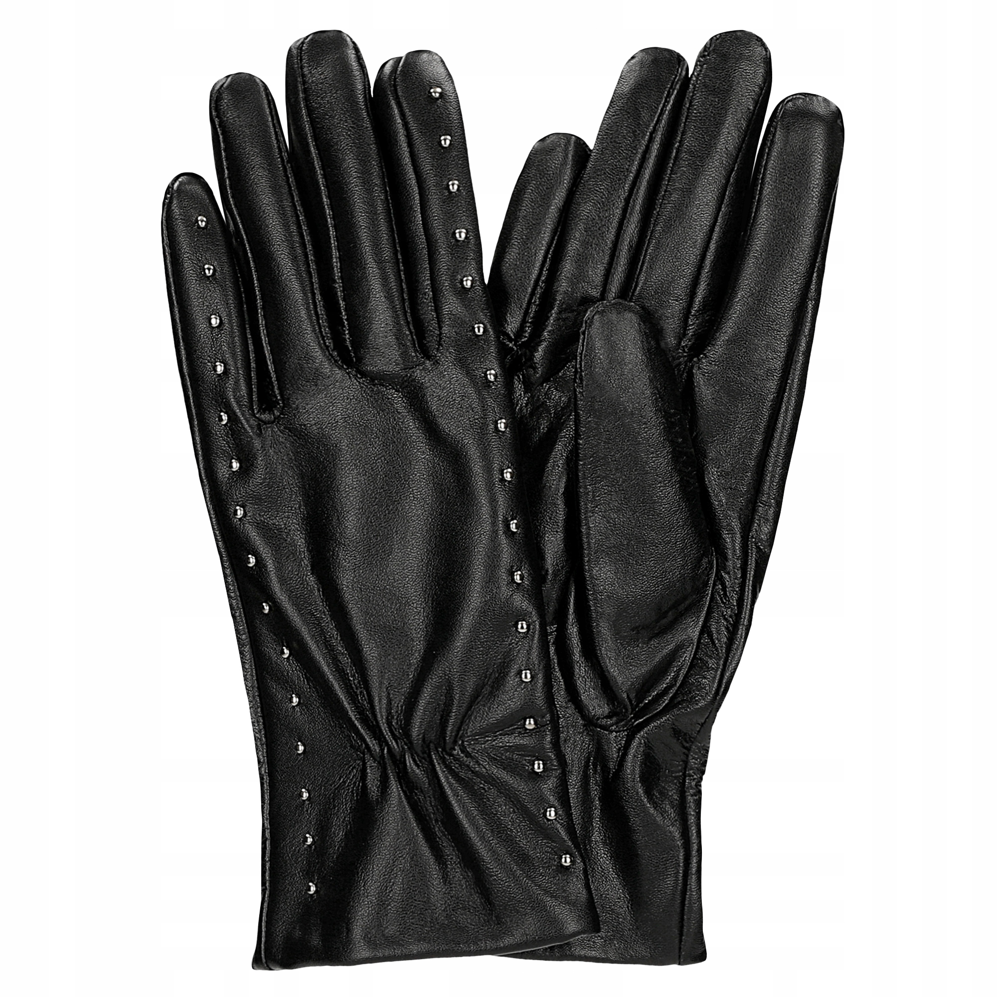 Dámské Kožené Rukavice se stříbrnými nýty Přírodní Kůže Černá vel. L