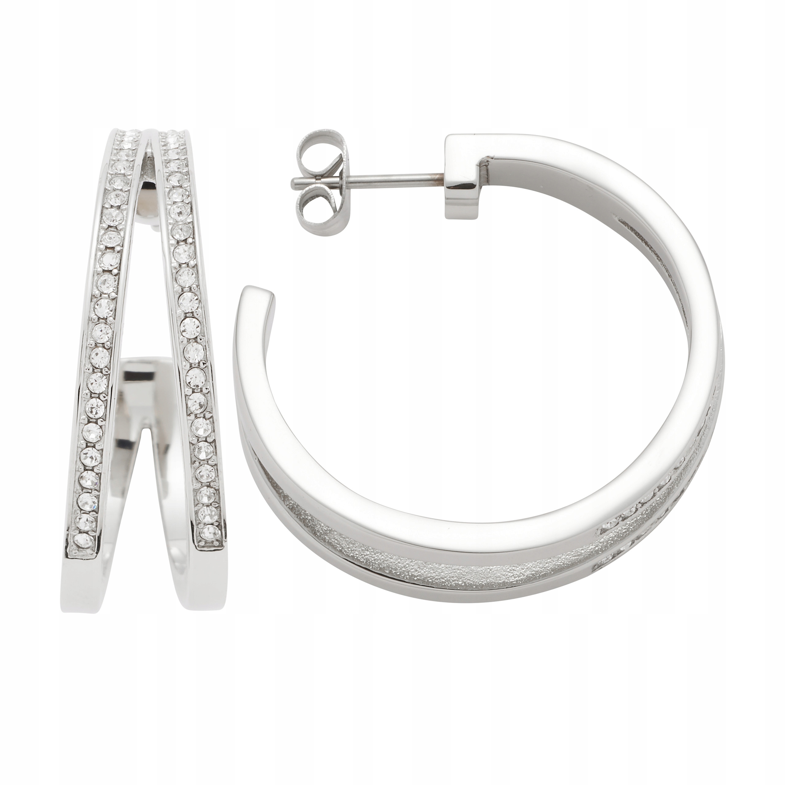 Náušnice Dvojité magnetické kruhy s krystaly Ocel