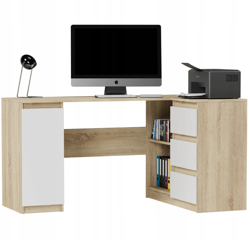 Biurko narożne komputer 3sz 150cm sonoma biały N12