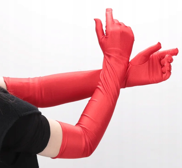 RĘKAWICZKI SATYNOWE CZERWONE DŁUGIE ZA ŁOKIEĆ