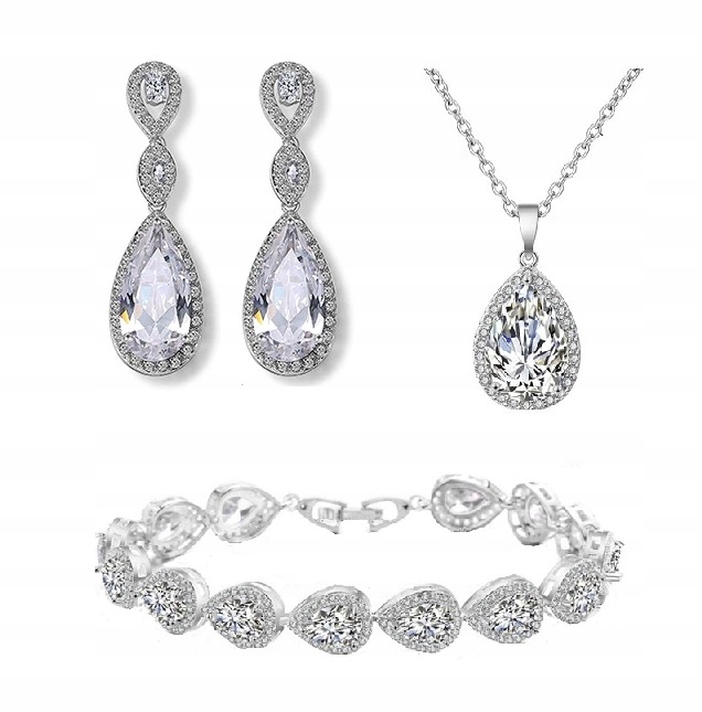 ślubny komplet AAA+ srebrny cyrkonie