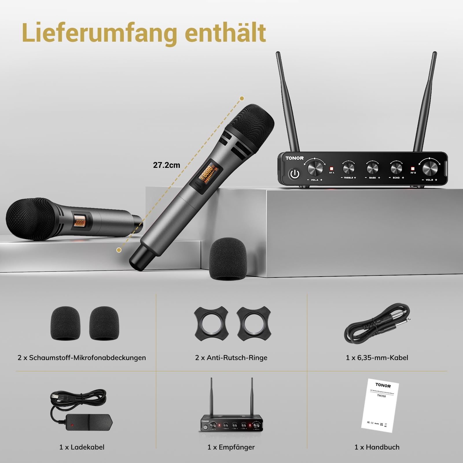 TONOR Mikrofony Karaoke TW350 Szare Na Ślub Konferencję — miniatura 6