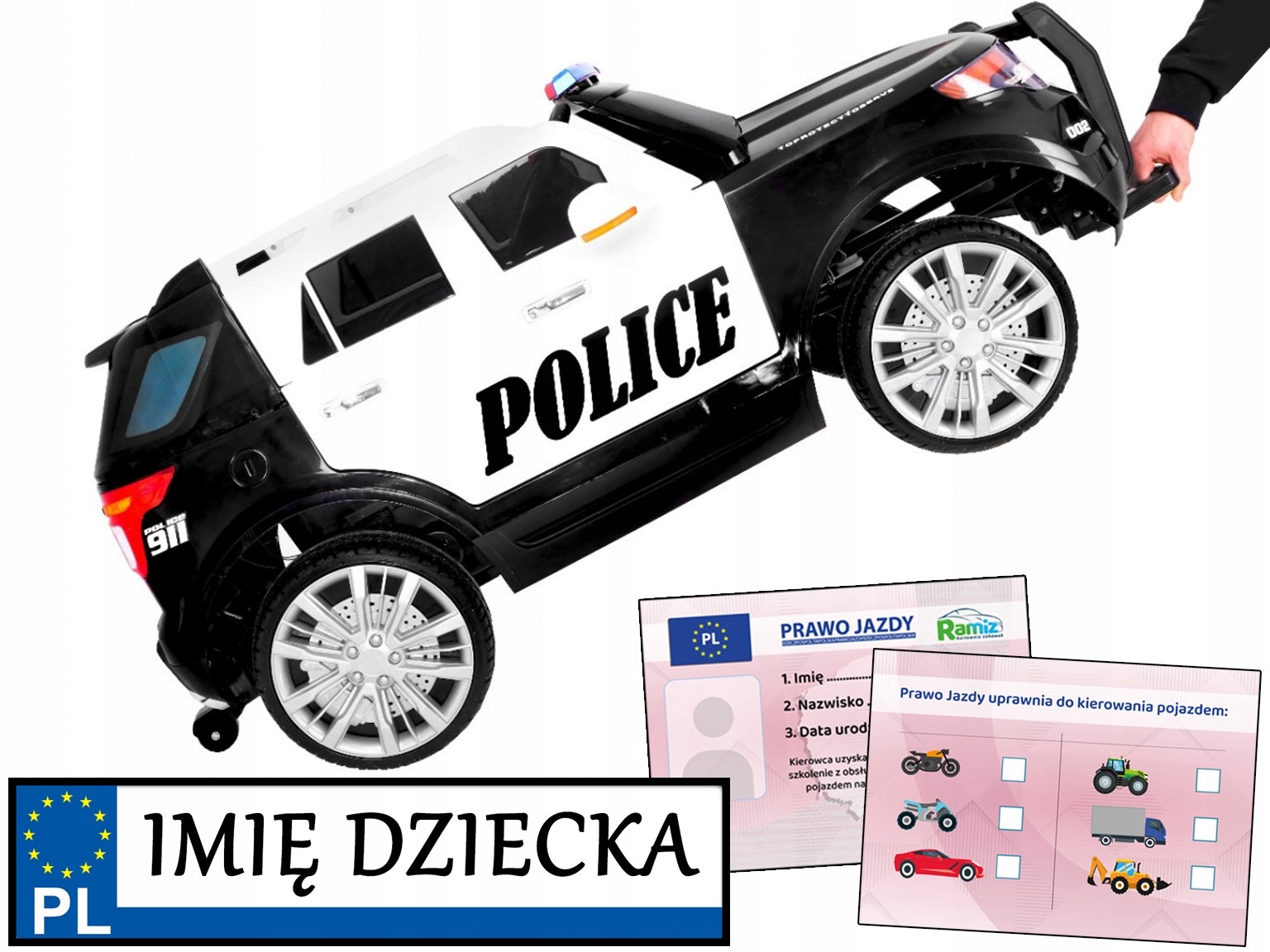 Policyjny Wóz Auto dla dzieci Suv pilot Syrena megafon Mały Policja