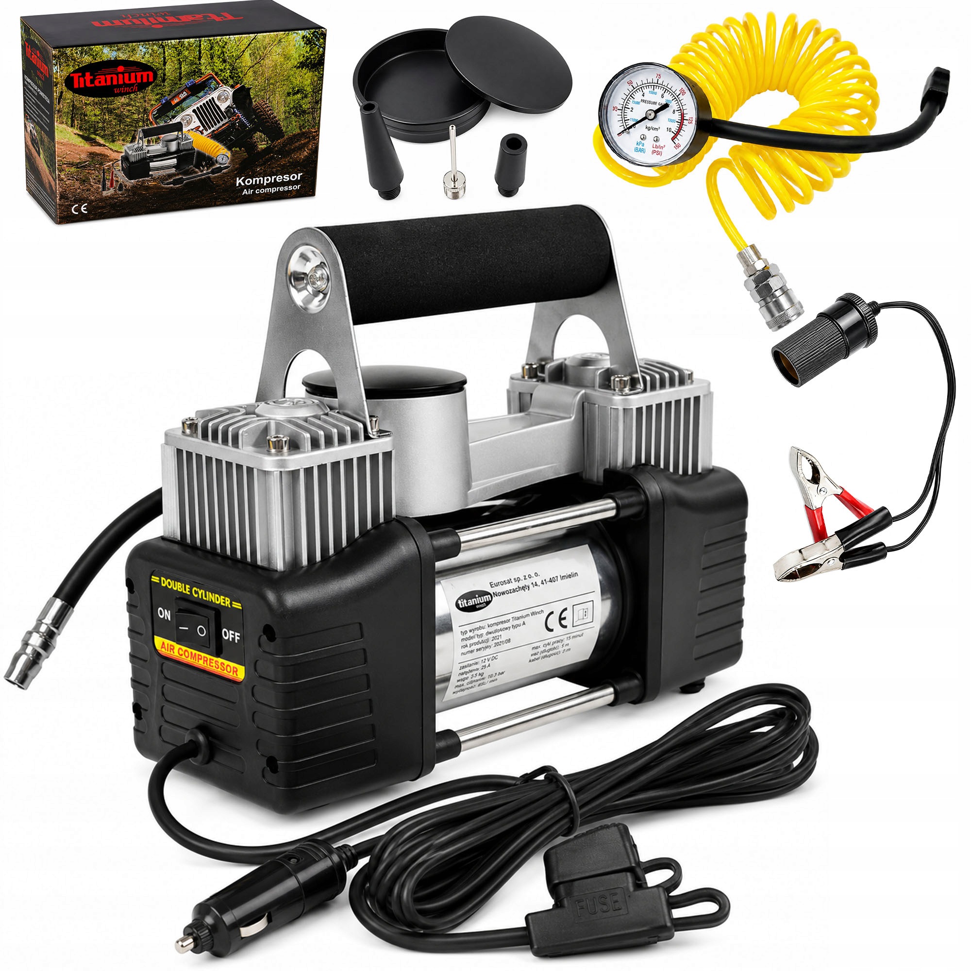 Automobilový Kompresor Pro Kola Silný 150 Psi 12V 30A Dvoupístový Kovový Píst