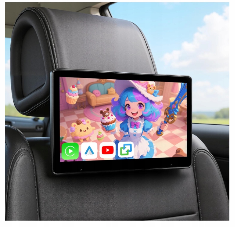 Přenosná televizní opěrka hlavy do auta, přehrávač na zadní sedadlo Carplay