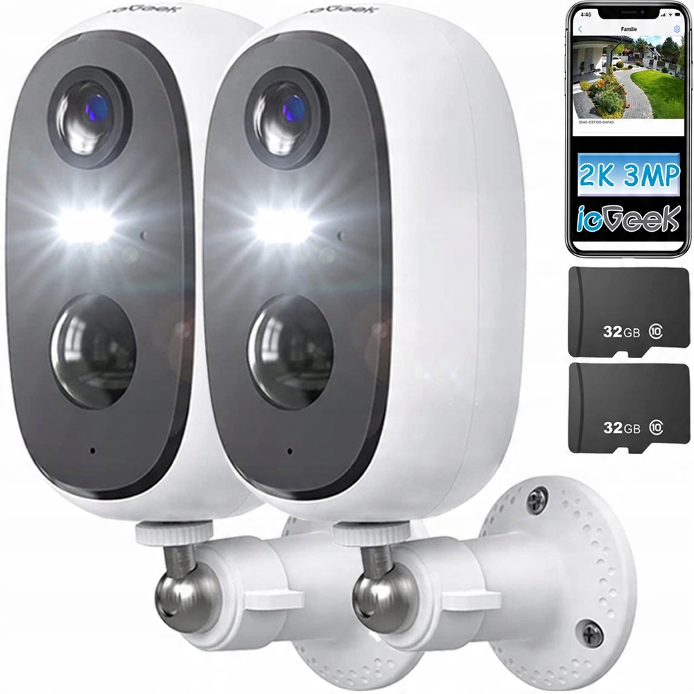 

Kamera Zewnętrzna Monitoring Wifi 2K 3MP 32GB 2szt