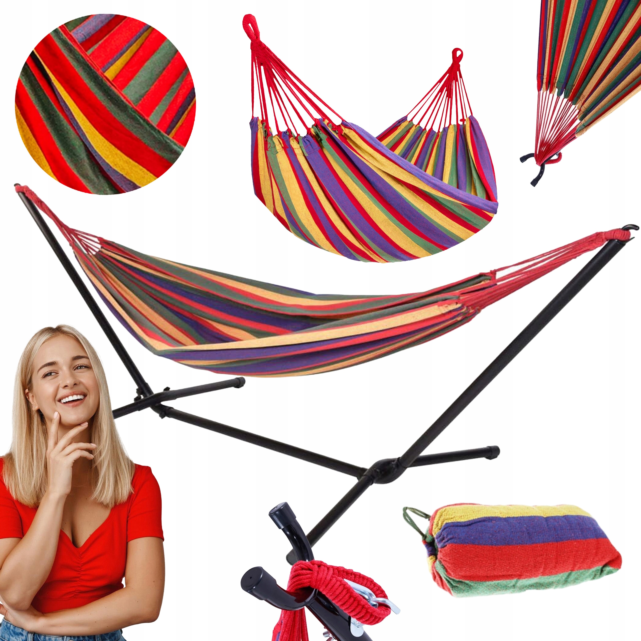 Hamak Ze Stelażem Stojak Stelaż Do Hamaka Ogrodowy Dwuosobowy XXL Huśtawka