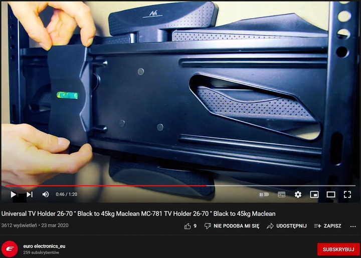 OBROTOWY UCHWYT DO TV WIESZAK LED 26-55 BYDGOSZCZ Maksymalna wielkość telewizora 70