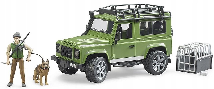 BRUDER 002587 LAND ROVER DEFENDER +STRAŻNIK +PIES Model Land Rover