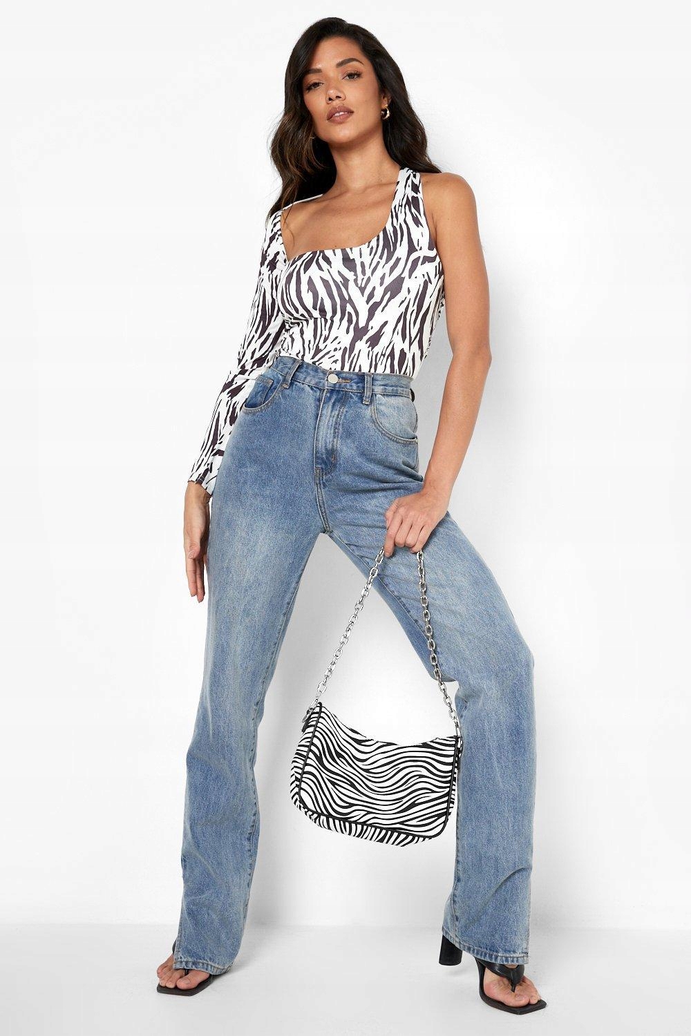 A38999K W02 BODY ODKRYTE RAMIĘ PRINT BOOHOO 44 Rękaw długi rękaw