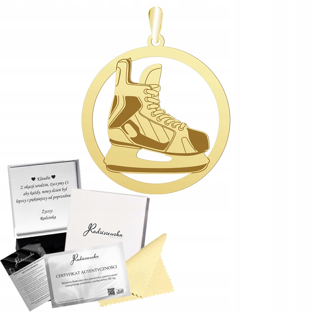 Zlatý přívěsek na brusle, pánský hokejový Dárek 925 Přívěsek Gravírování Bonus