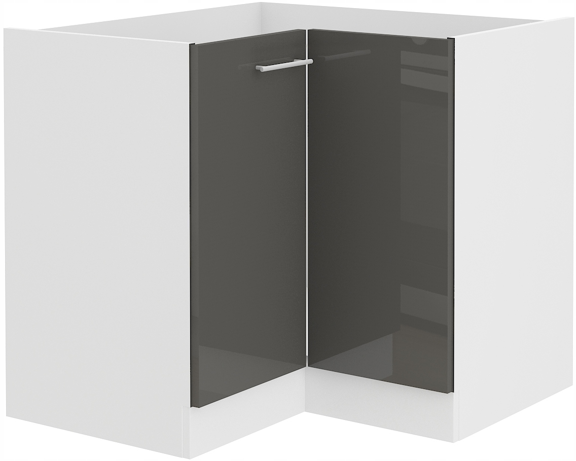 Kuchyňská skříňka rohová stojící 90x90 spodní s policí. Šedá lesk bílá.