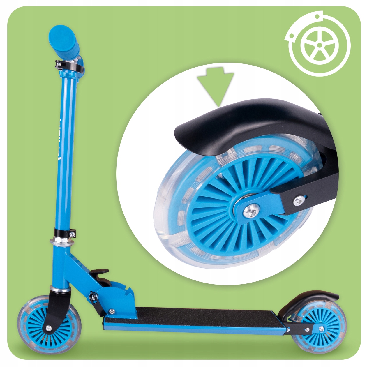 HULAJNOGA DLA DZIECI ŚWIECĄCA LED KOŁA REGULACJA WYSOKOŚCI HAMULEC SKŁADANA Koła Kauczukowe