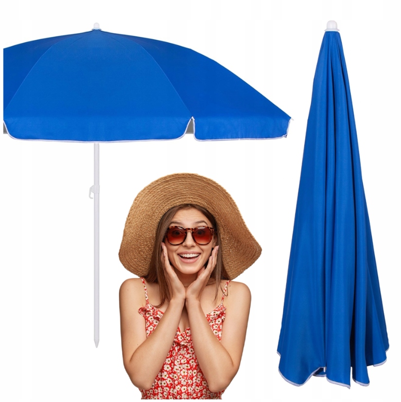 Parasol Plażowy Springos 240CM Niebieski Składany Mocny
