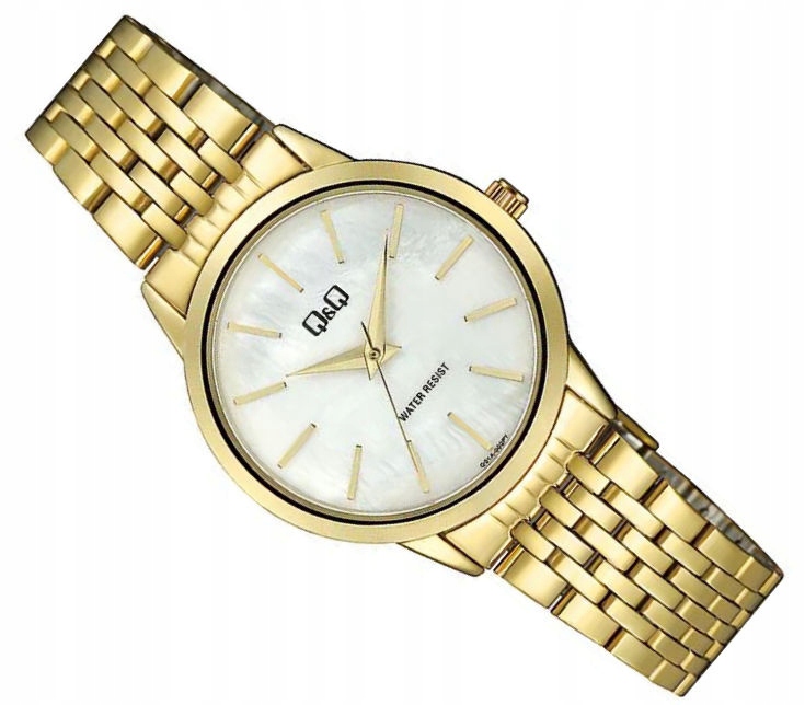 Dámské Elegantní Zlaté Hodinky Q&q Q01A-002P 32 mm Ciferník Z Perleťové Hmoty
