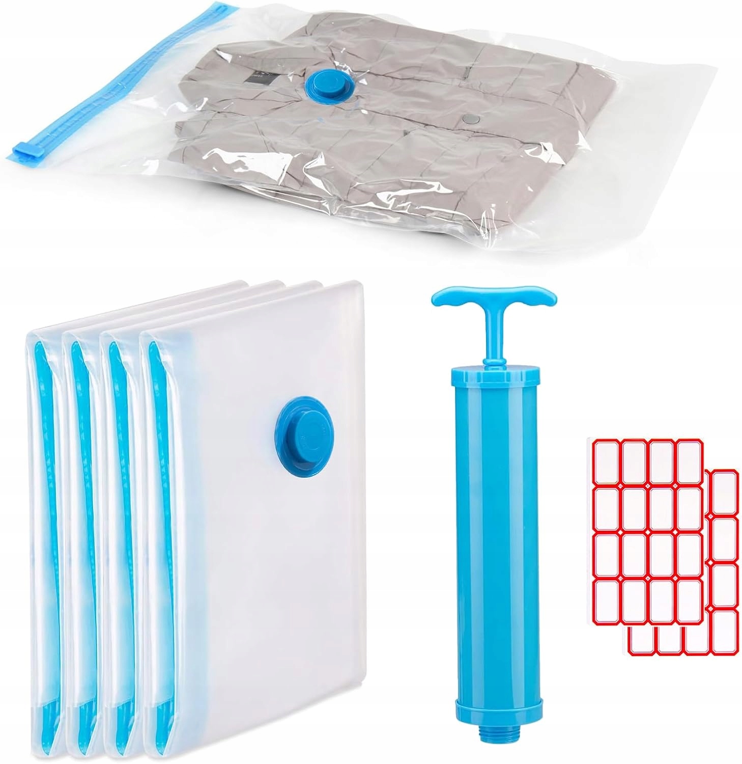 Vakuové sáčky na cestovní oblečení, Opakovaně Použitelné, Silné, 4x pumpička