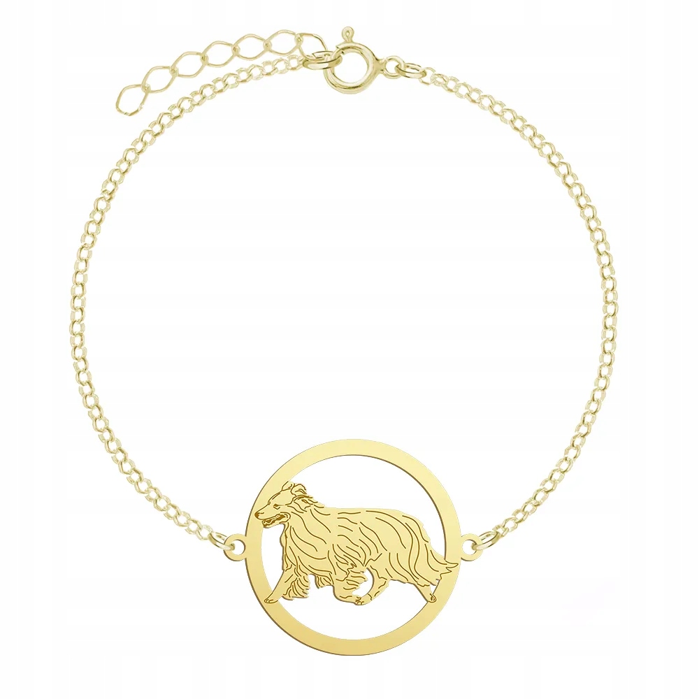 Zlatý náramek s Shetlandským ovčákem 925 Řetízek jako dárek Gravírování