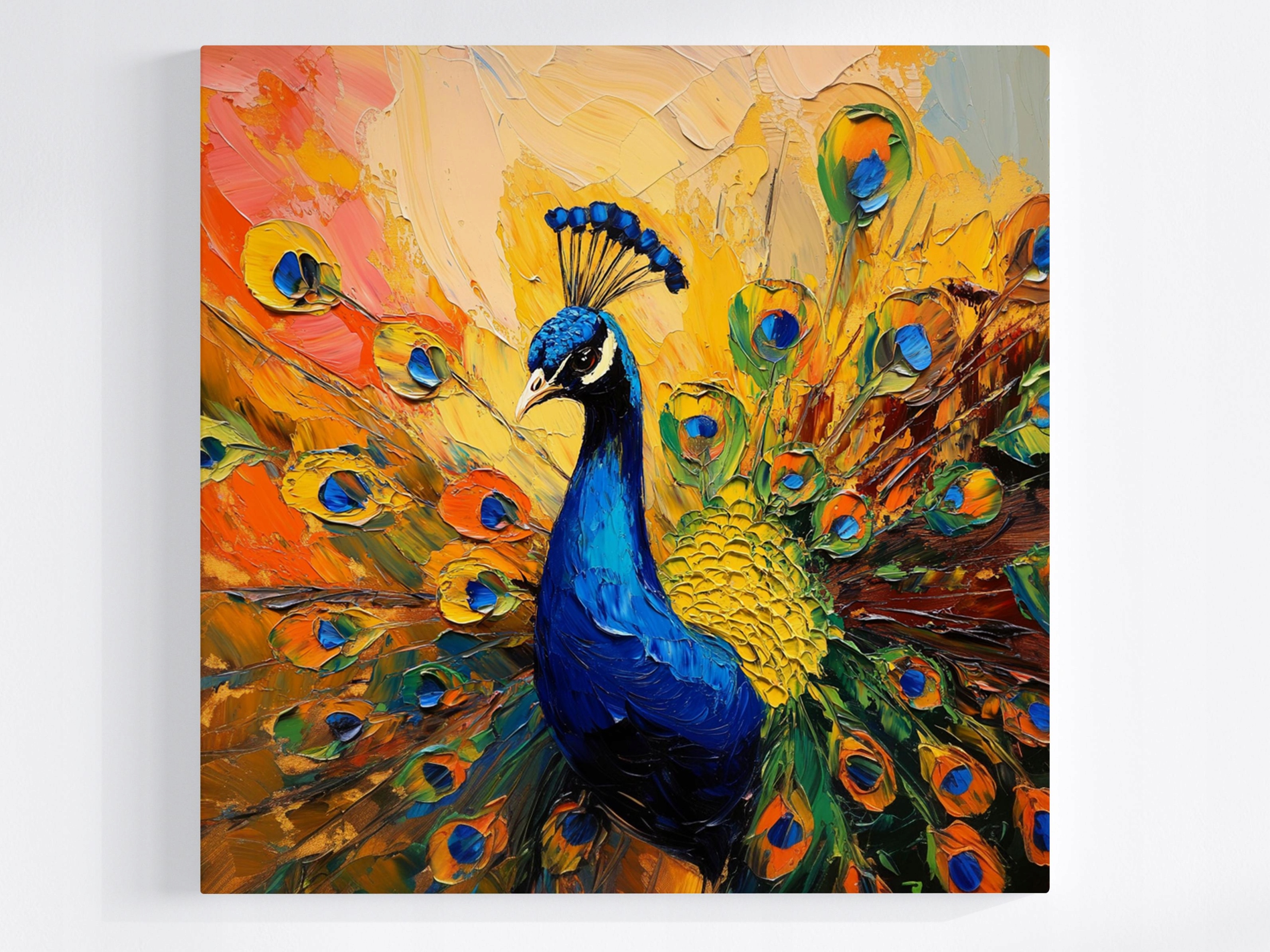 Obraz Na Plátně Canvas Olej Příroda Fauna Pták Barevný Páv Pera 80x80