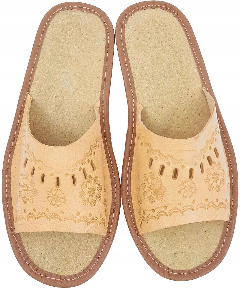 Domowe Pantofle 100% Skóra Odkryte Kapcie *36