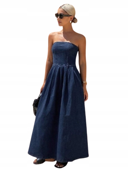 Dazy Dlouhá Tmavě Modrá Šaty Na Ramena S Bavlnou S 1HA