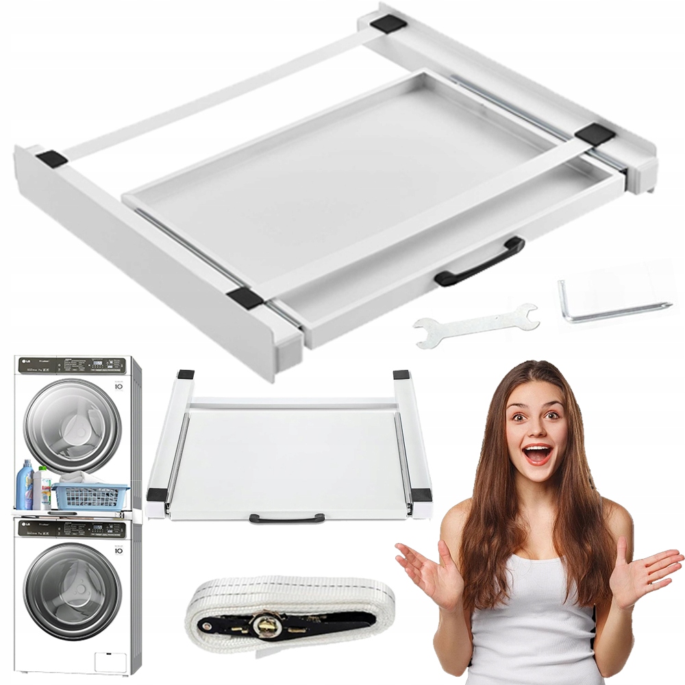 Łącznik pralki z suszarką Szuflada Półka do piętrowania 60cm 150kg Nowy