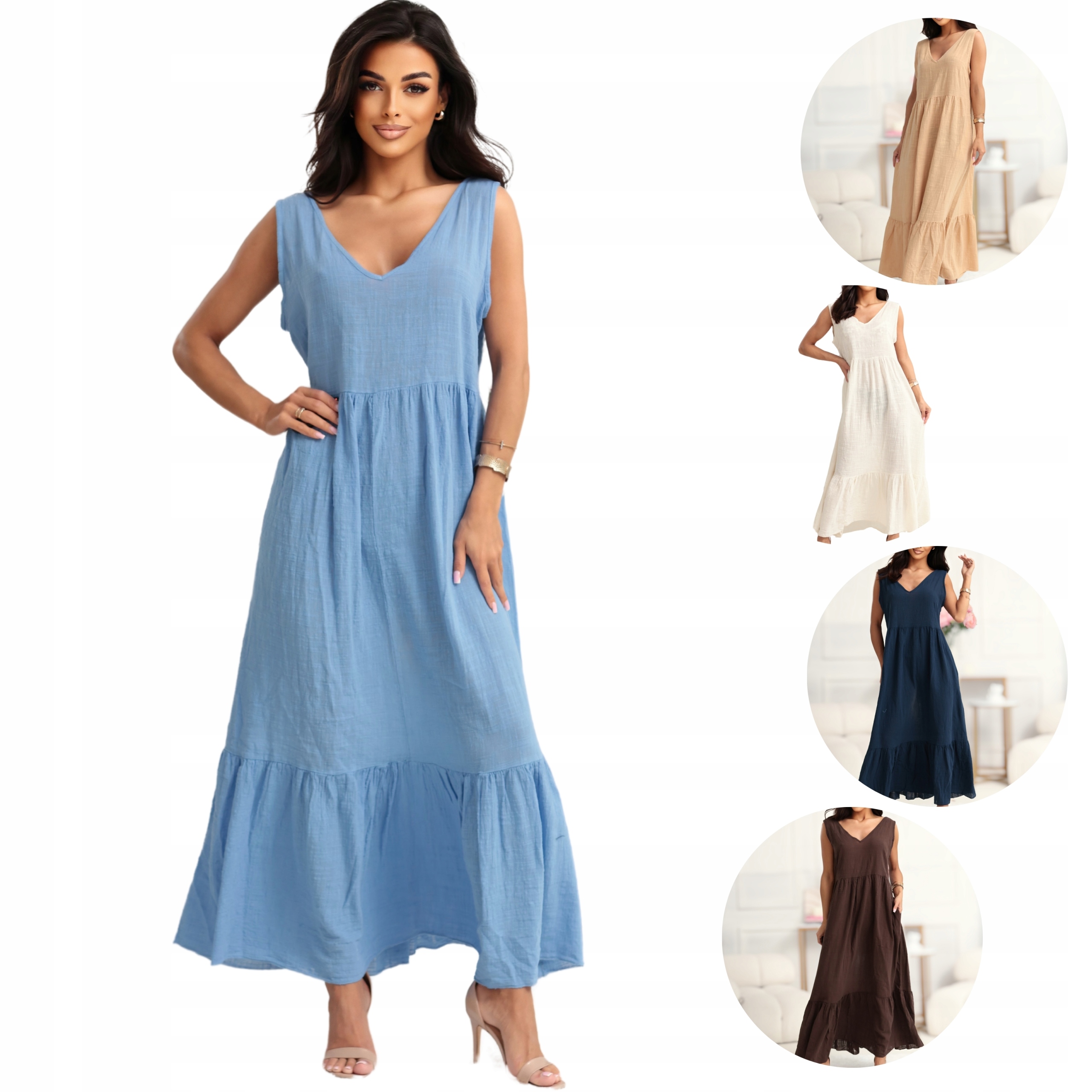 Šaty letní maxi volná dámská s ramínky bavlněná modrá L