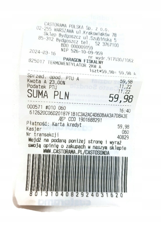 Termowentylator Castorama OPP FH-103 2000 W Model OPP FH-103