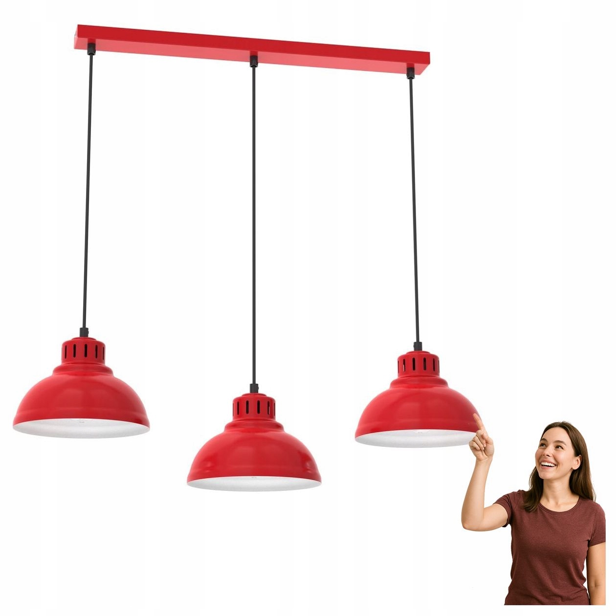 Červená trojitá závesná lampa na lište Sven 9227 Luminex