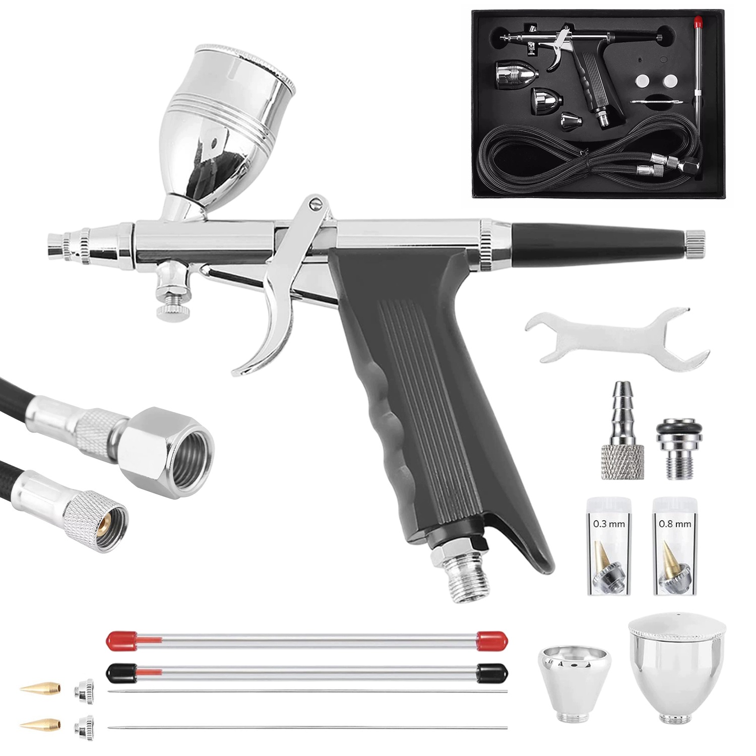 Modelářský Airbrush Malířská Pistole 3 Trysky 0,3/0,5/0,8 MM