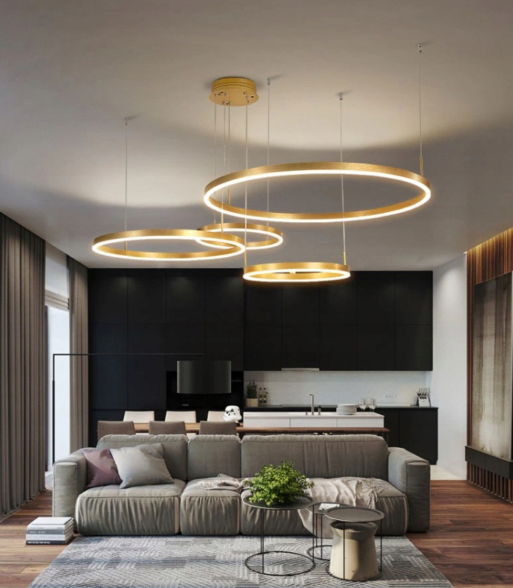 LAMPA LED RING ZŁOTA LAMPA WISZĄCA 80/60/60/40CM + Pilot Marka Amper