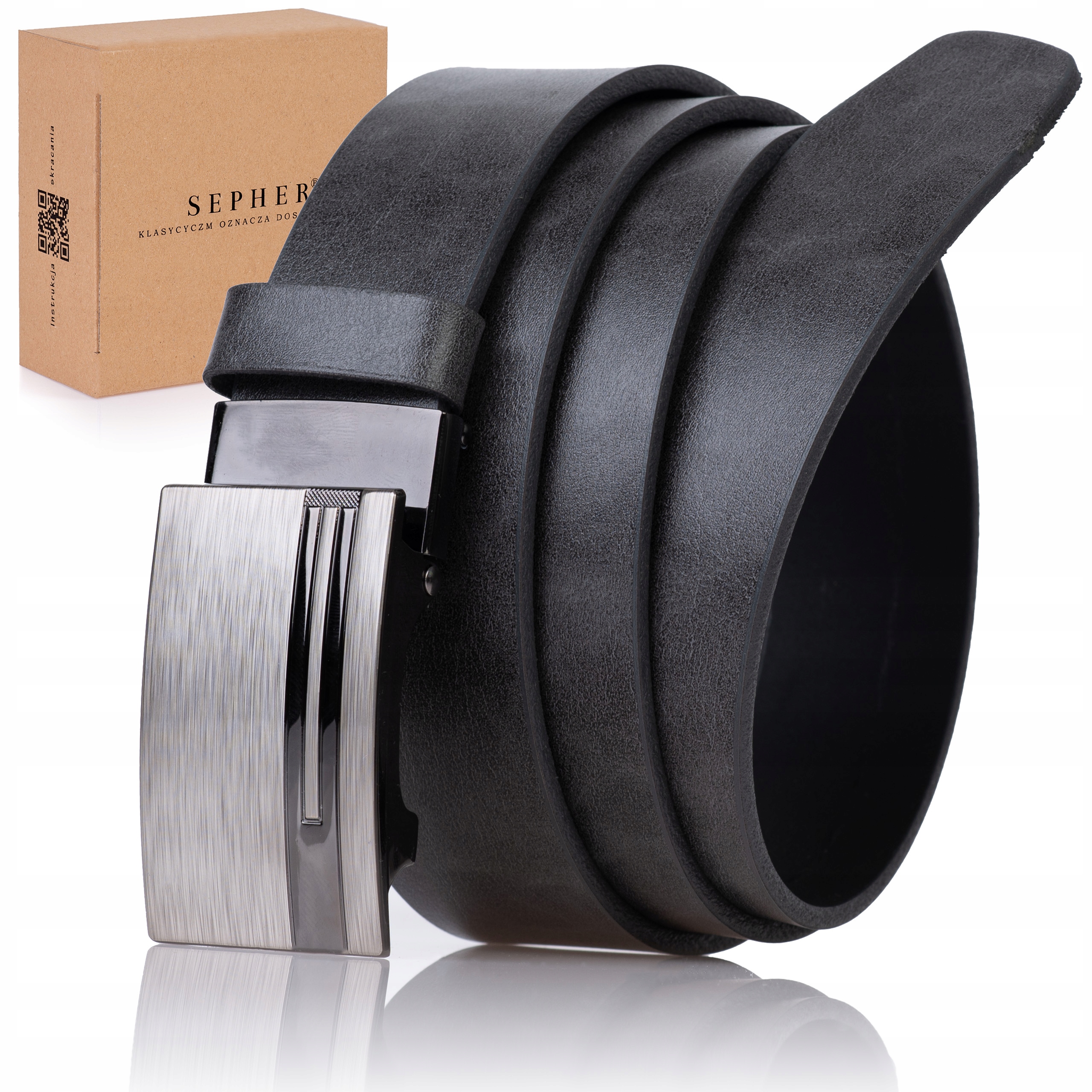 

Pasek Skórzany męski Klamra automat Szary spodni