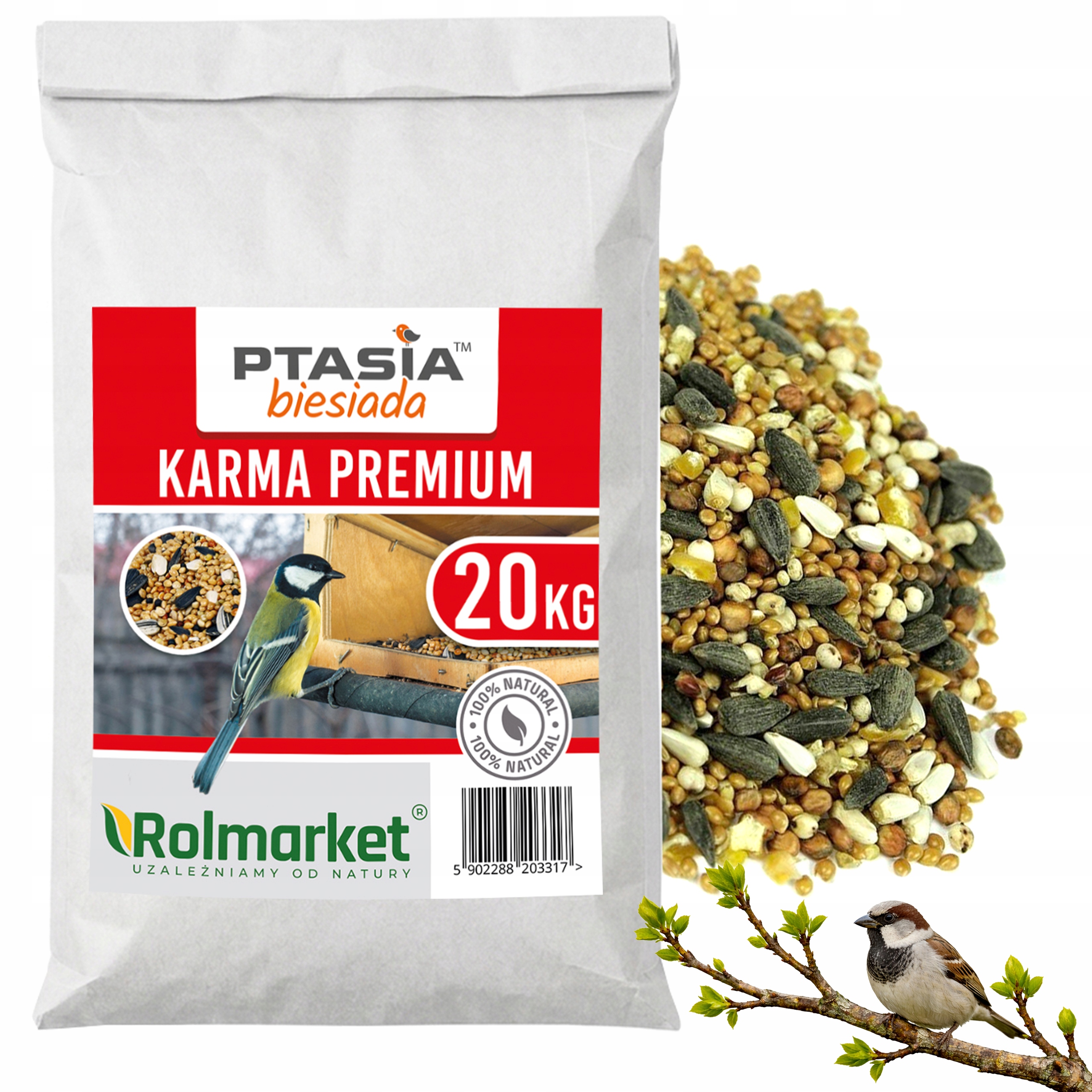 Karma Mieszanka 20kg Dla Ptaków Dzikich Zimujących Pokarm Ziarno Na Zimę