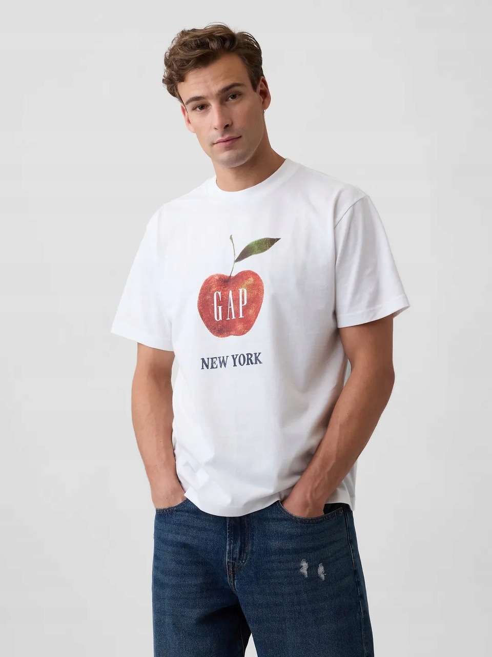 Gap Tričko s grafickým logem Apple New York, bílé, velikost M