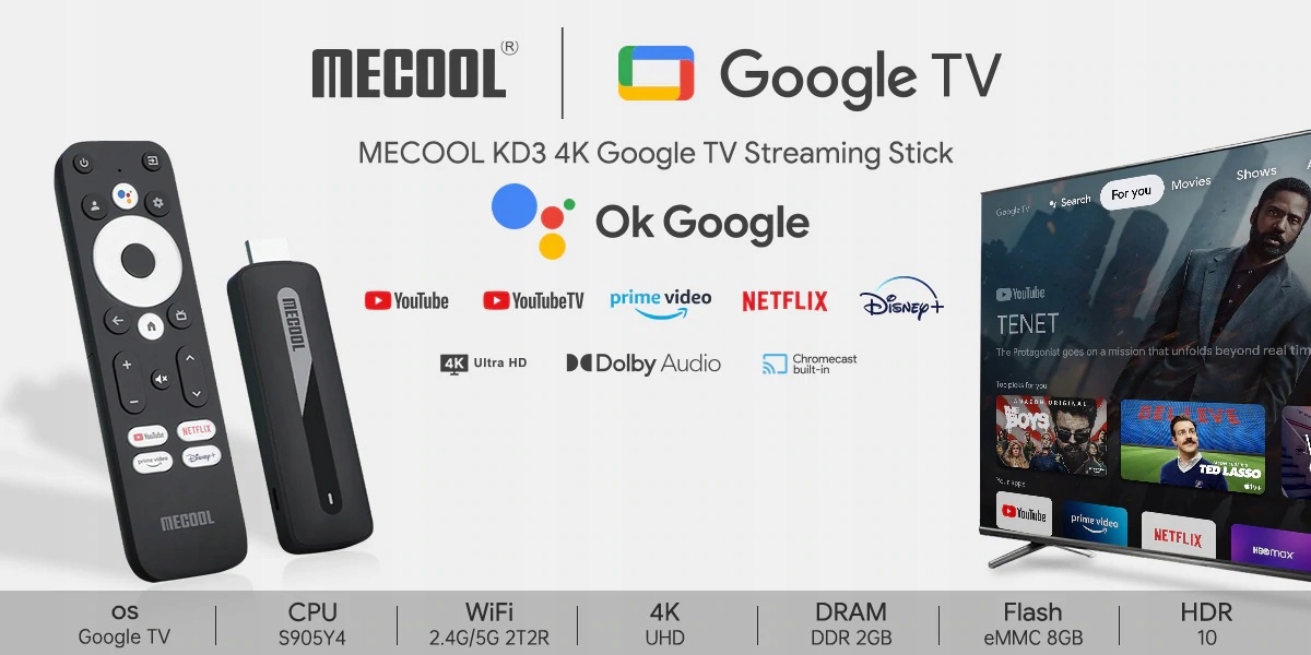 Android TV BOX MECOOL KD3 4K Android 11 Netflix Formaty obrazu DivX DVD-Video