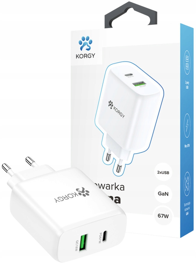 Ładowarka sieciowa Korgy K-AC67-AC-B 67W Usb-c Szybkie ładowanie