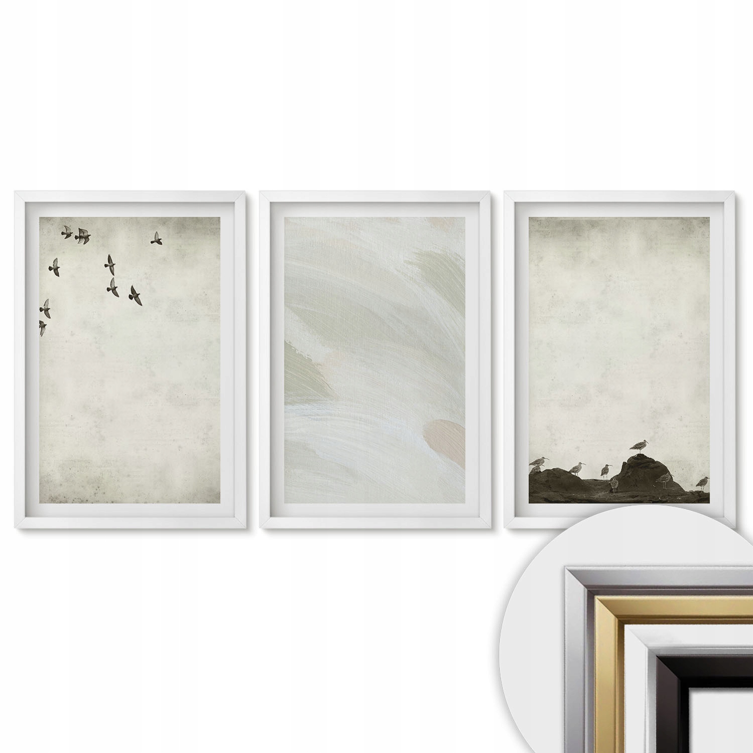 Moderní obrazy do ložnice Triptych Ptáci skály stopy štětce dekorace